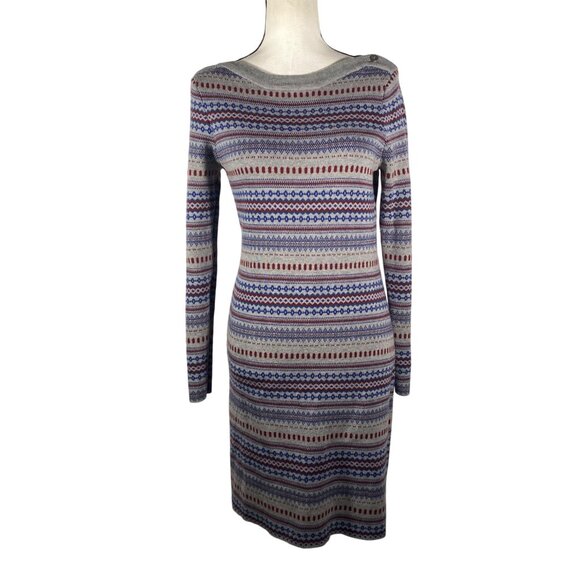 LL Bean Signature Womens Merino Wool Sweater Dress M Multicolor Fair Isle print - Picture 1 of 14